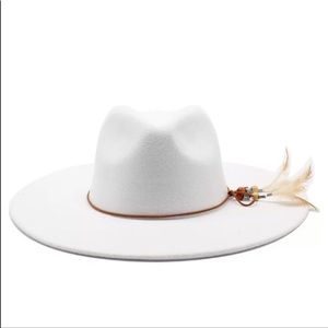 Feathered Boho Gypsy Inspiration Panama Hat, White